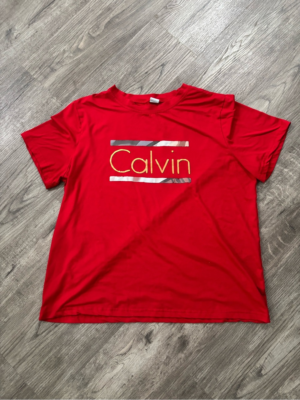 Calvin Red Graphic Tee - Casual Short Sleeve Top